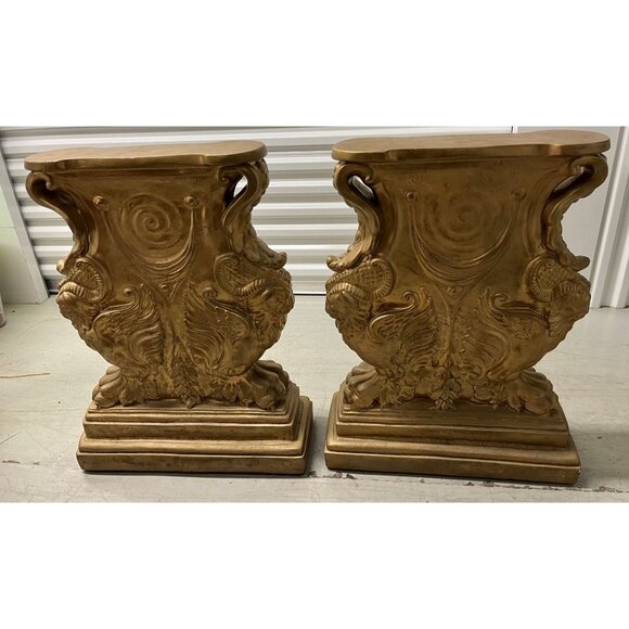 Vtg Mid 20th Century Plaster Gold Leaf Flying Gryphon Ornate Pedestals For Table - Picture 1 of 9